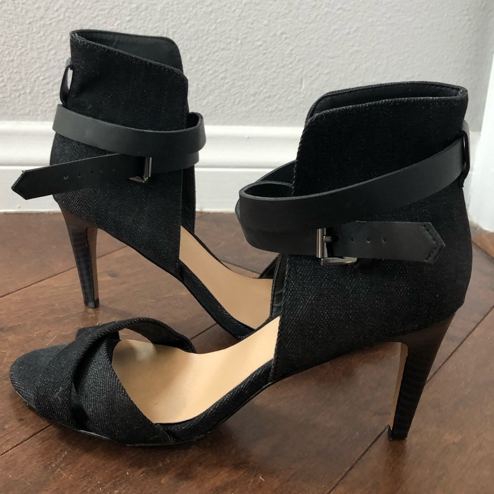 Joe’s Jean Sandal Caged Ankle Wrap Black Denim